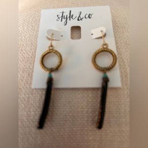 NWT Style & Co  Black, Turquoise and Gold Circle Dangling Earrings, Pretty!